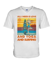 All I Need Is Love And Yoga And Surfing V-Neck T-Shirt tile