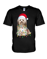 Christmas Havanese Gift - Havanese Funny Santa Hat Xmas V-Neck T-Shirt tile