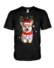 Corgi Dog Christmas Reindeer Santa Hat Xmas Light Pajama Tee V-Neck T-Shirt tile