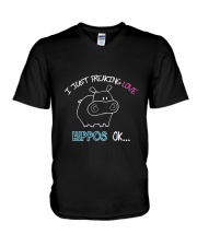 I Just Freaking Love Hippos OK Baby Hippo Lover V-Neck T-Shirt tile