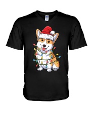Corgi Santa Christmas Tree Lights Xmas Gifts Boys Kids Men V-Neck T-Shirt tile