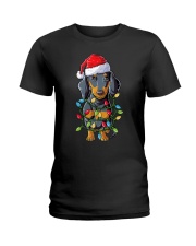Dachshund Christmas Shirt Dog Santa Xmas Tree Lights Boys Ladies T-Shirt tile