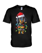 Dachshund Christmas Shirt Dog Santa Xmas Tree Lights Boys V-Neck T-Shirt tile