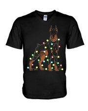 Christmas Lights Doberman Dog Lover Funny Xmas Gift V-Neck T-Shirt tile