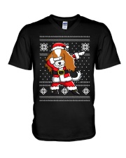 Dabbing Cavalier King Charles Spaniel Christmas Dog V-Neck T-Shirt tile