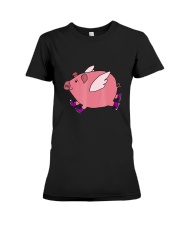 Smiletodaytees Funny Pink Flying Pig Cartoon Premium Fit Ladies Tee tile