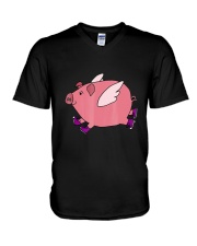 Smiletodaytees Funny Pink Flying Pig Cartoon V-Neck T-Shirt tile