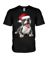 Cute Pit Bull Shirt Santa Hat Image Funny Dog Christmas Gift V-Neck T-Shirt tile