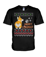 Corgi Ugly Christmas Funny Dog Gift For Christmas V-Neck T-Shirt tile