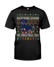Dachshund Around The Christmas Tree Ugly Xmas Premium Fit Mens Tee tile