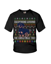 Dachshund Around The Christmas Tree Ugly Xmas Youth T-Shirt tile