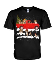 Beagle Riding Red Truck Xmas Merry Christmas Gift V-Neck T-Shirt tile