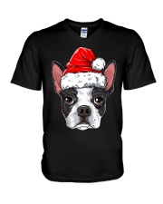 Boston Terrier Santa Christmas Kids Boys Girls Gifts V-Neck T-Shirt tile