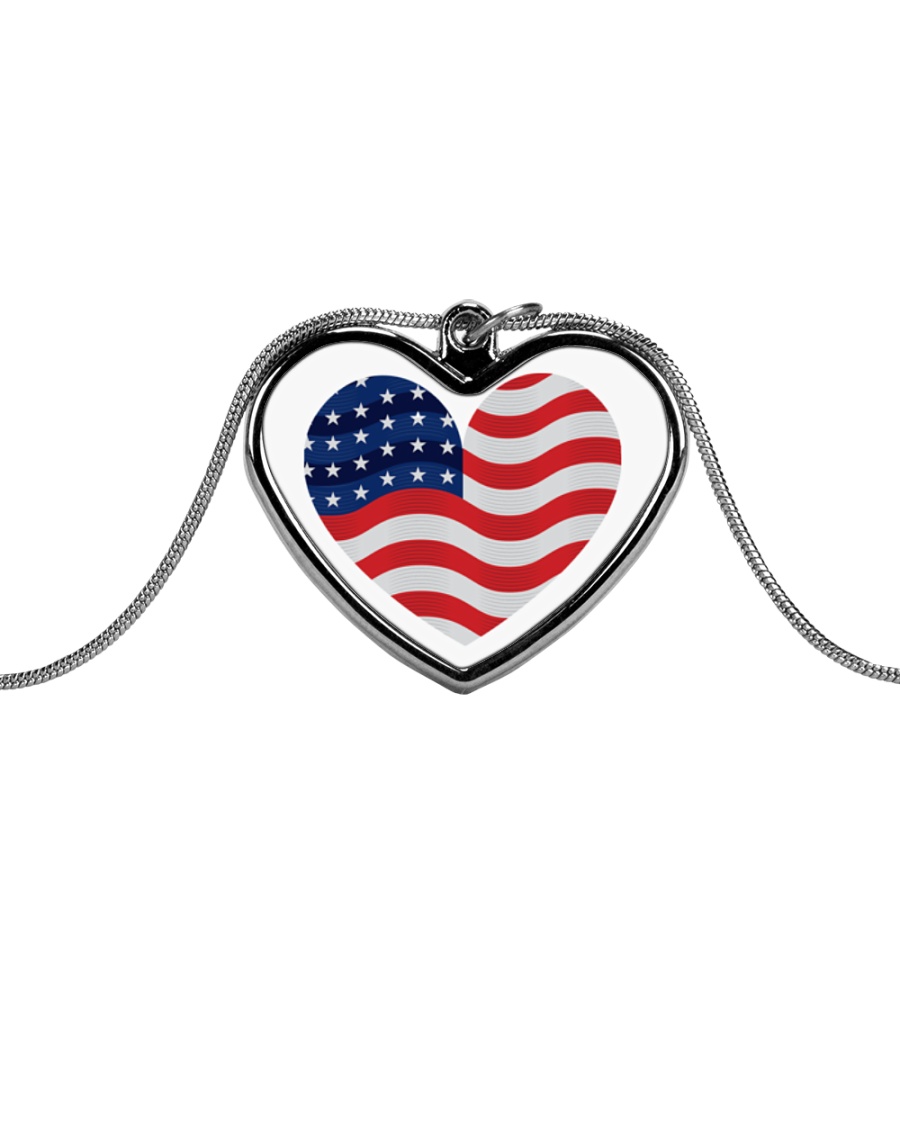 I Love America Necklace Metallic Heart Necklace