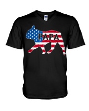 Papa French Bulldog American Flag Shirt V-Neck T-Shirt thumbnail