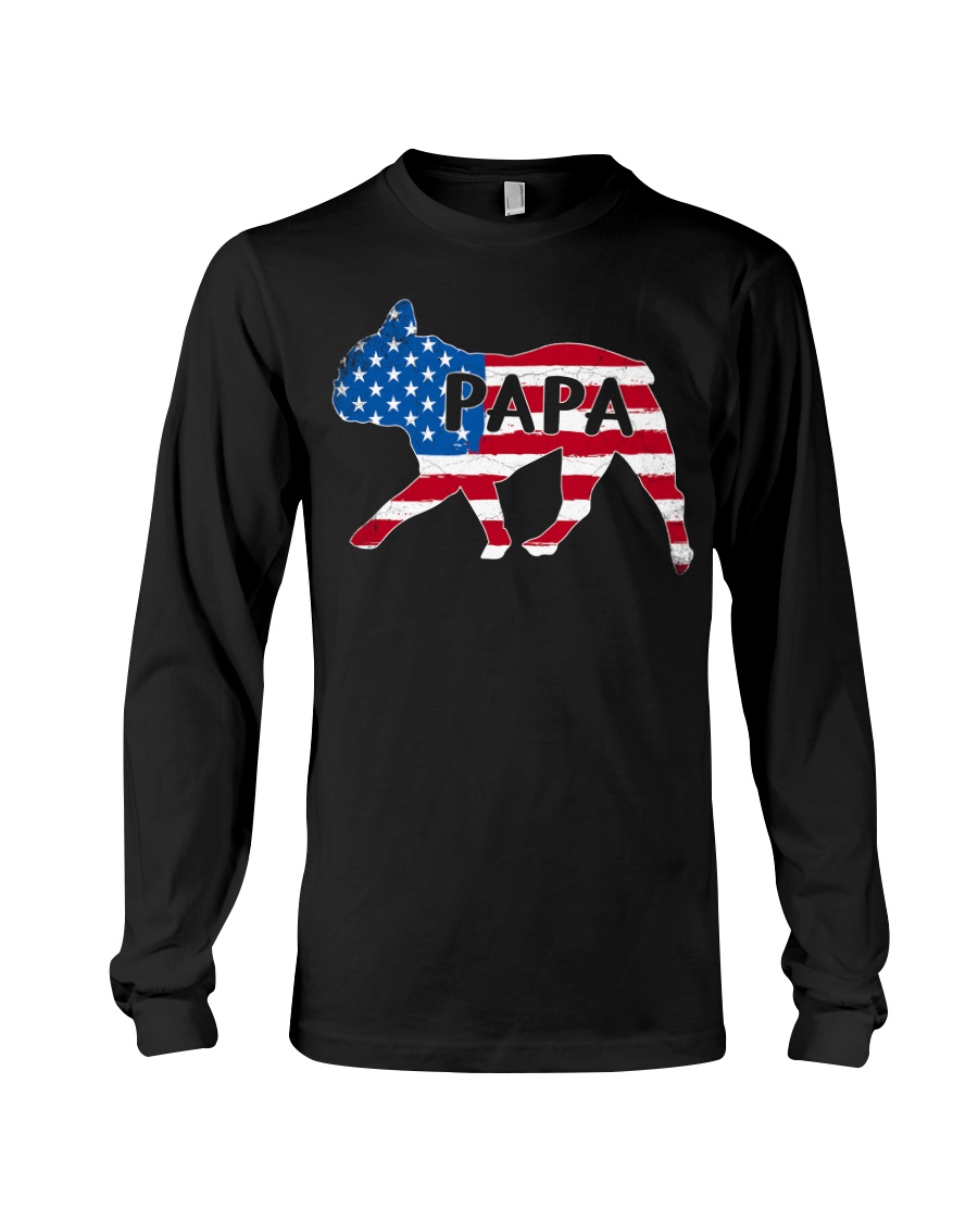 Papa French Bulldog American Flag Shirt Long Sleeve Tee