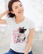 Frenchie Just Sit Relax Back Premium Fit Ladies Tee lifestyle-holiday-womenscrewneck-front-1