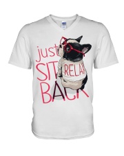 Frenchie Just Sit Relax Back V-Neck T-Shirt thumbnail