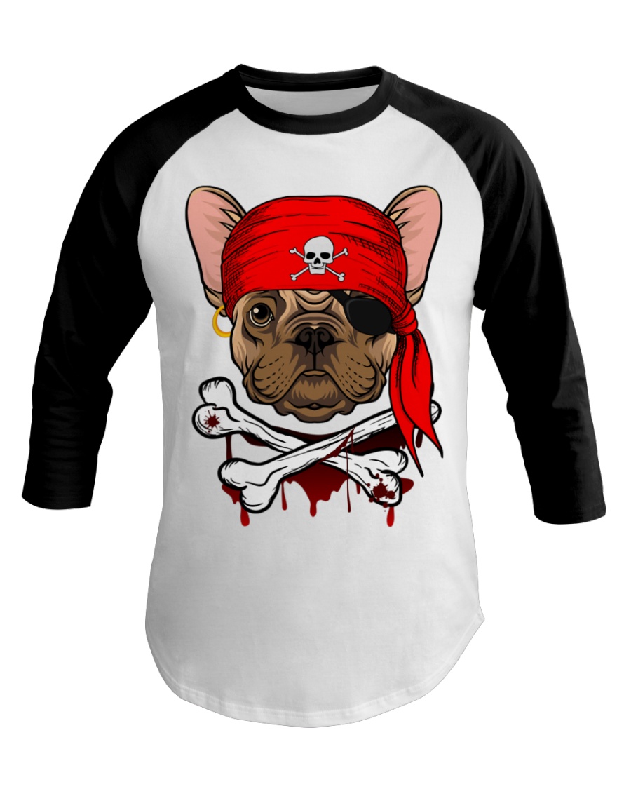 French bulldog Pirate Halloween Costume Baseball Tee