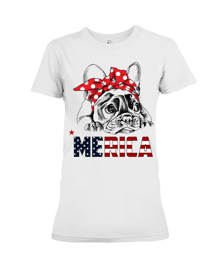 FRENCHIE-MERICA-With-Red-Bandana Premium Fit Ladies Tee