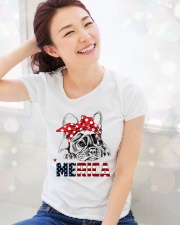 FRENCHIE-MERICA-With-Red-Bandana Premium Fit Ladies Tee lifestyle-holiday-womenscrewneck-front-1