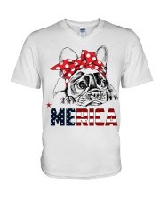 FRENCHIE-MERICA-With-Red-Bandana V-Neck T-Shirt thumbnail