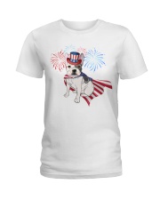 Frenchie America-Cloak Patriot-Hat 4th 7 Ladies T-Shirt thumbnail