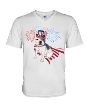 Frenchie America-Cloak Patriot-Hat 4th 7 V-Neck T-Shirt thumbnail