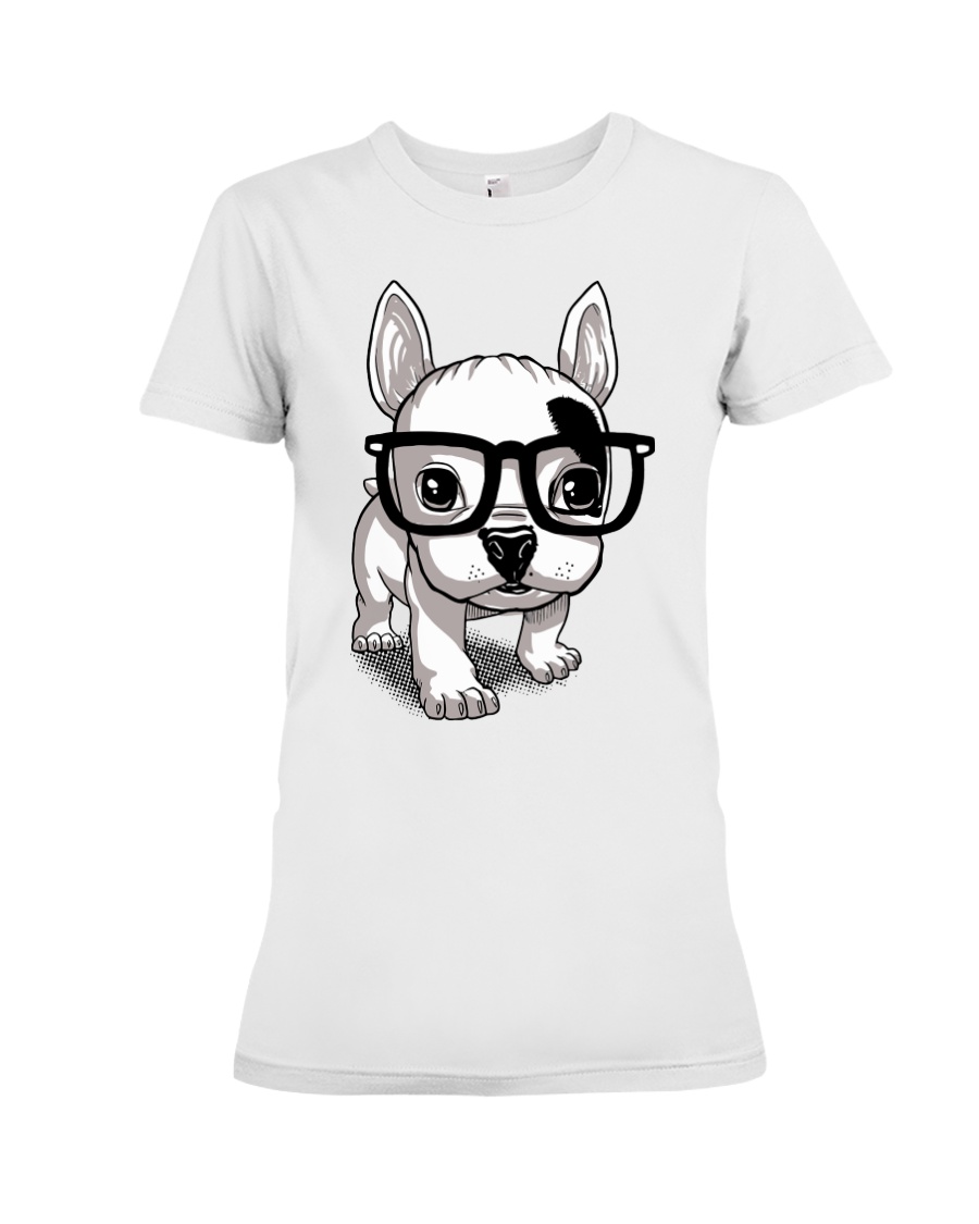 Frenchie Puppy With Glasses T Shirt Premium Fit Ladies Tee