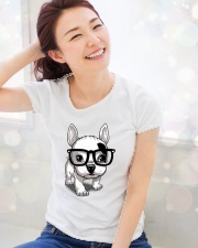 Frenchie Puppy With Glasses T Shirt Premium Fit Ladies Tee lifestyle-holiday-womenscrewneck-front-1