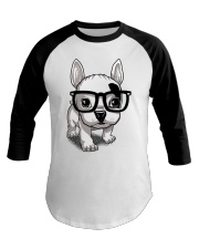Frenchie Puppy With Glasses T Shirt Baseball Tee thumbnail