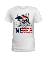 Frenchie Dog USA Flag Headband Gift Ladies T-Shirt thumbnail