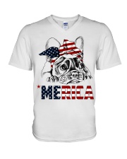 Frenchie Dog USA Flag Headband Gift V-Neck T-Shirt thumbnail