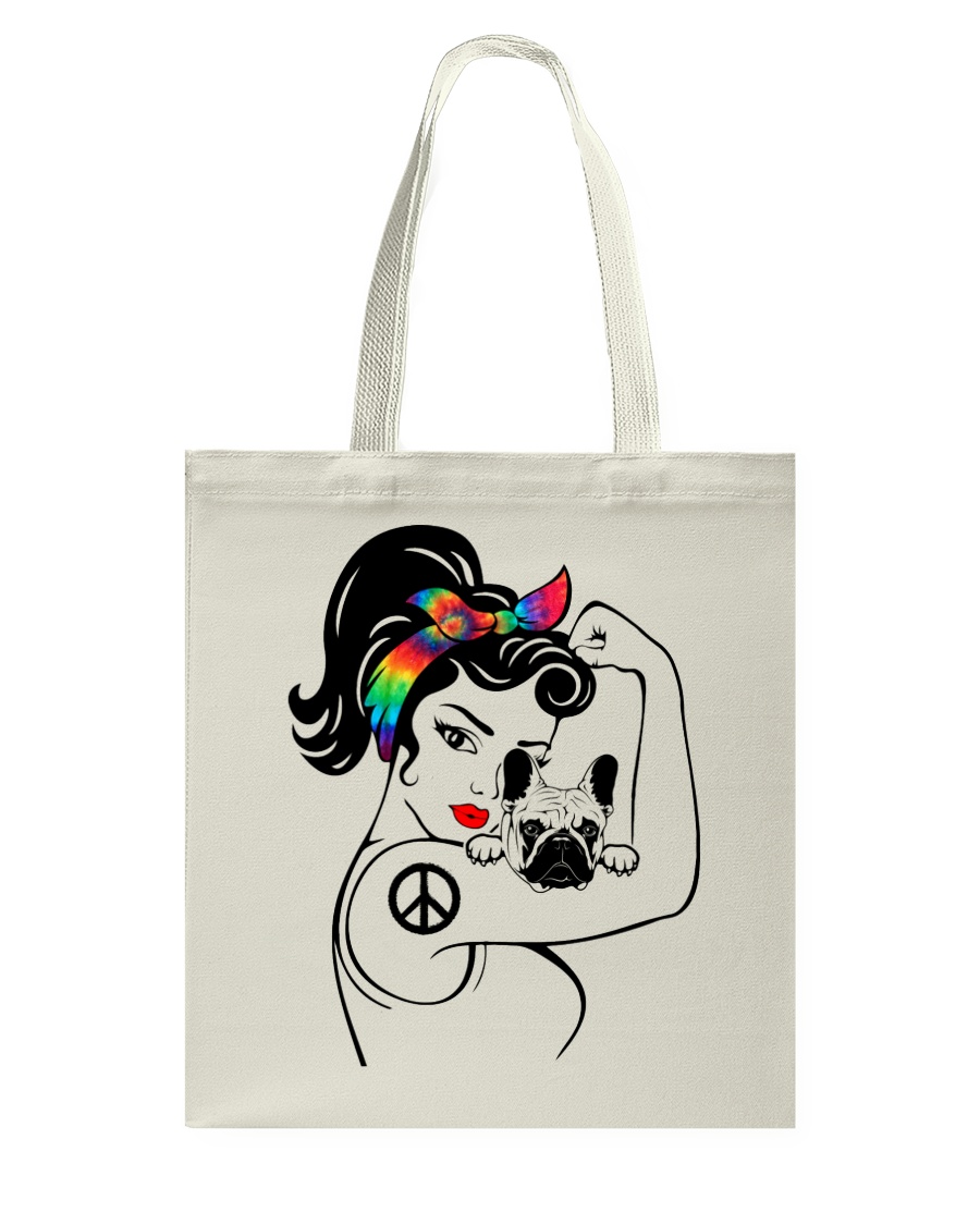Frenchie With Hippie Woman Tote Bag