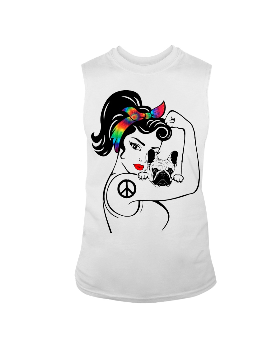 Frenchie With Hippie Woman Sleeveless Tee