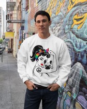 Frenchie With Hippie Woman Crewneck Sweatshirt lifestyle-unisex-sweatshirt-front-2