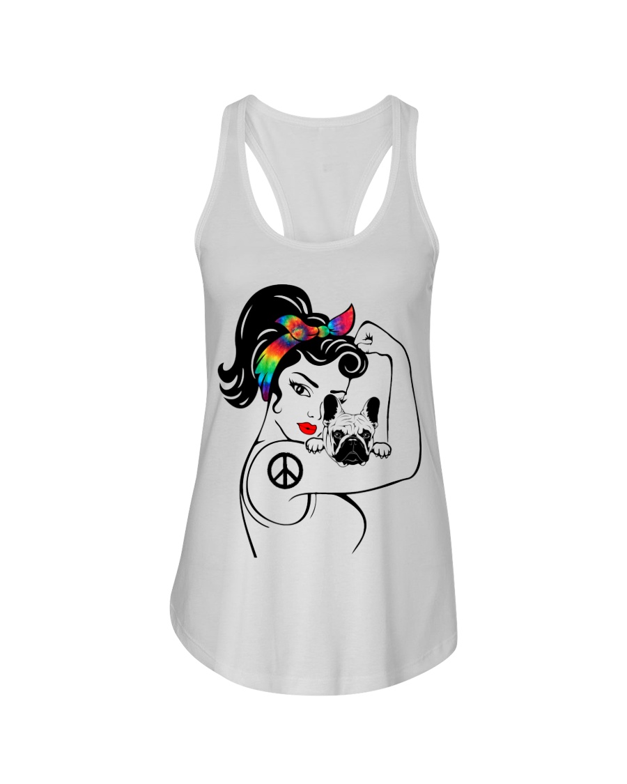Frenchie With Hippie Woman Ladies Flowy Tank