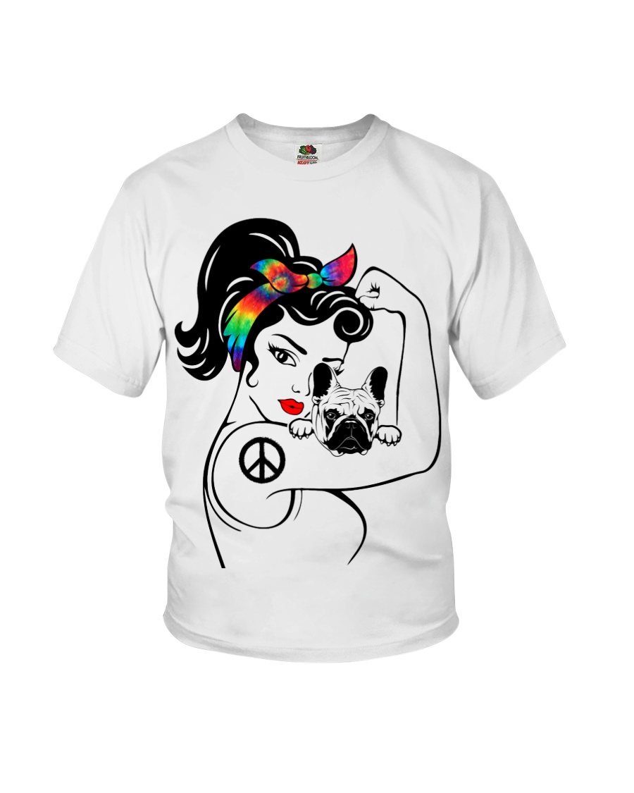 Frenchie With Hippie Woman Youth T-Shirt