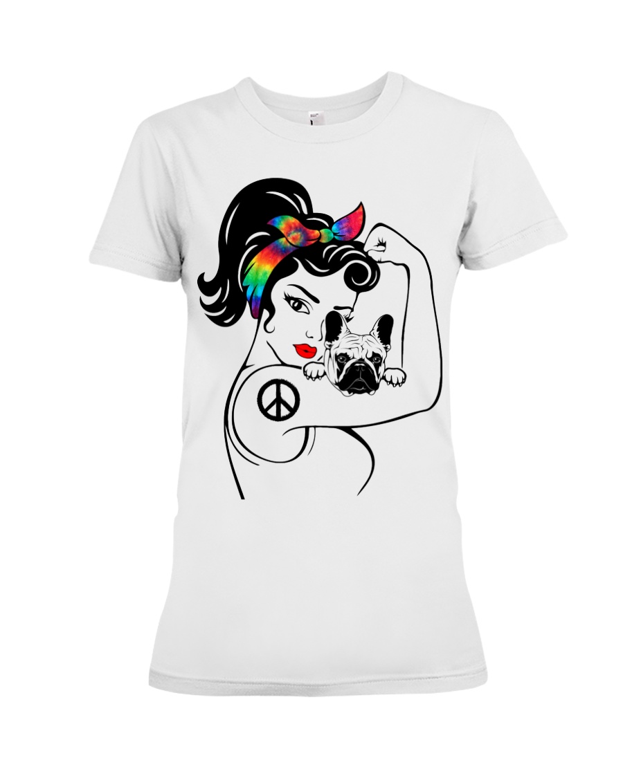 Frenchie With Hippie Woman Premium Fit Ladies Tee
