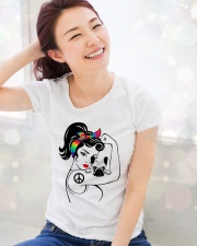 Frenchie With Hippie Woman Premium Fit Ladies Tee lifestyle-holiday-womenscrewneck-front-1