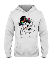 Frenchie With Hippie Woman Hooded Sweatshirt thumbnail