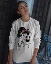 Frenchie With Hippie Woman Long Sleeve Tee apparel-long-sleeve-tee-lifestyle-05