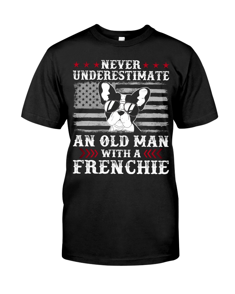 Old Man With French Bulldog American Flag Shirt Classic T-Shirt