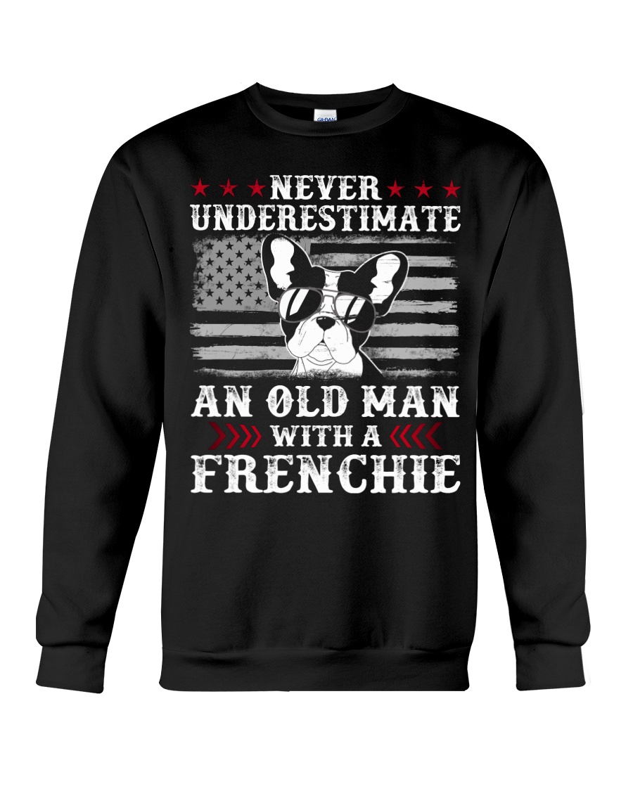 Old Man With French Bulldog American Flag Shirt Crewneck Sweatshirt