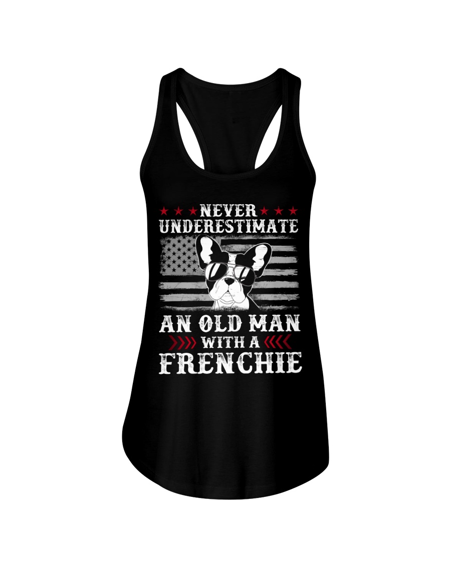 Old Man With French Bulldog American Flag Shirt Ladies Flowy Tank