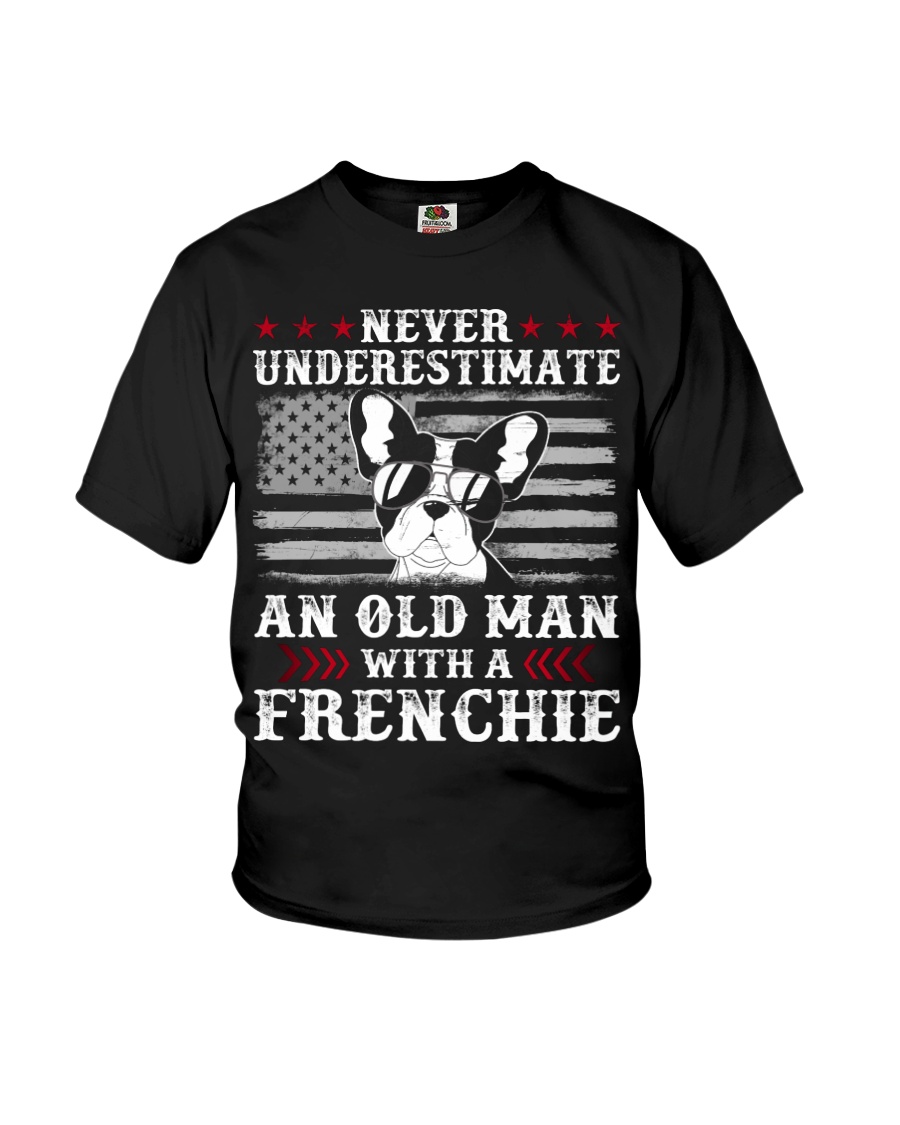 Old Man With French Bulldog American Flag Shirt Youth T-Shirt