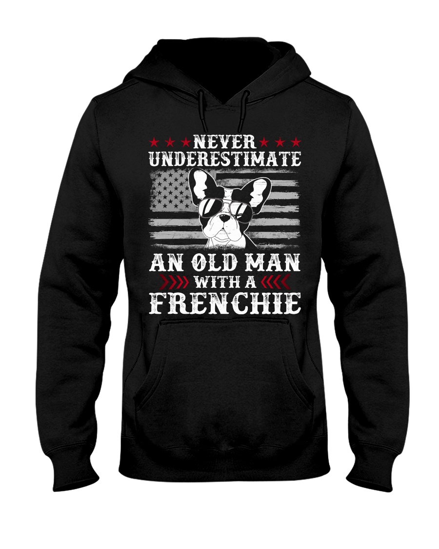 Old Man With French Bulldog American Flag Shirt Hooded Sweatshirt