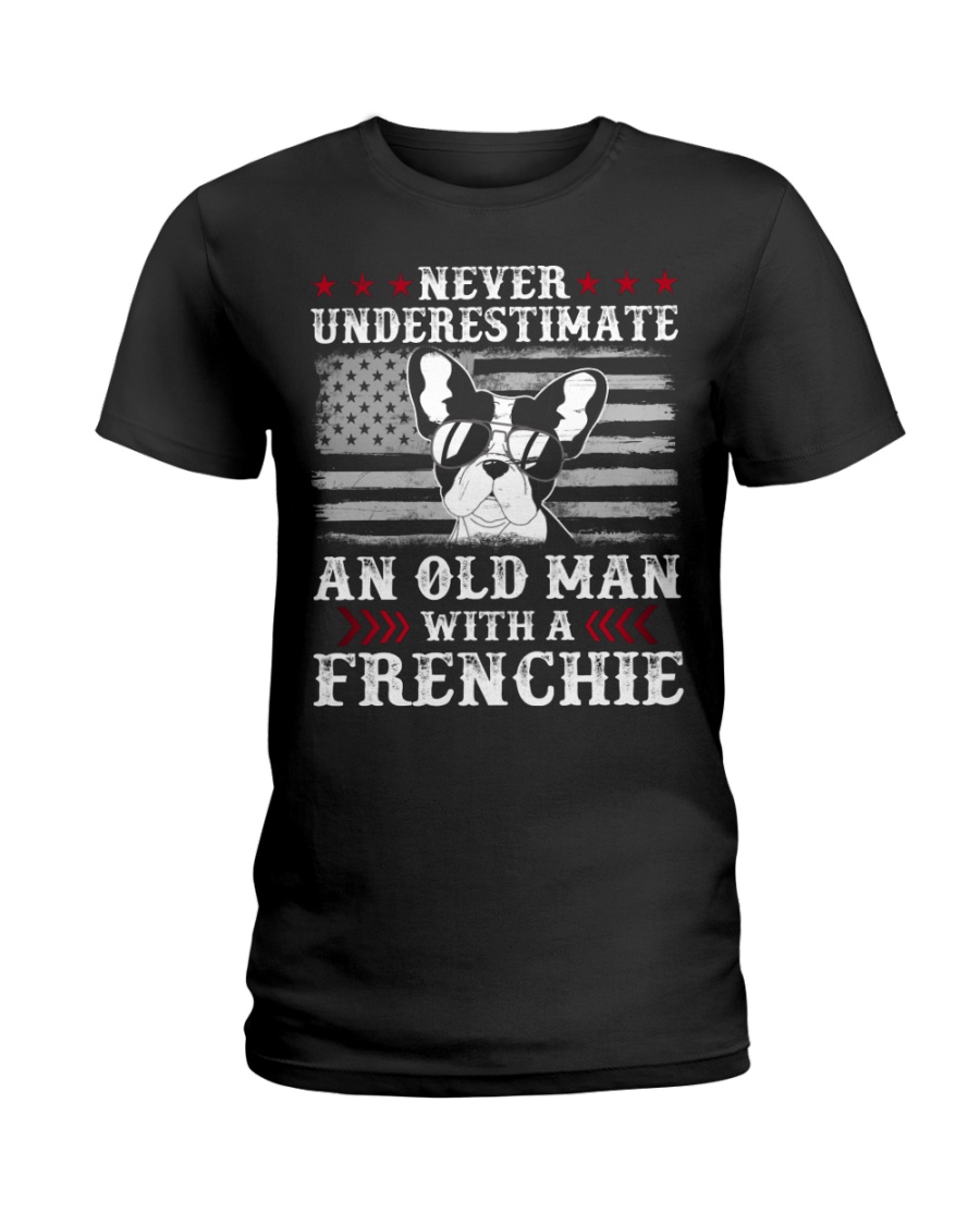 Old Man With French Bulldog American Flag Shirt Ladies T-Shirt