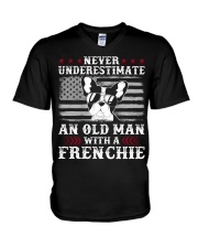 Old Man With French Bulldog American Flag Shirt V-Neck T-Shirt thumbnail