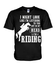 I Might Look Like I'm Listening But Riding Horse V-Neck T-Shirt tile